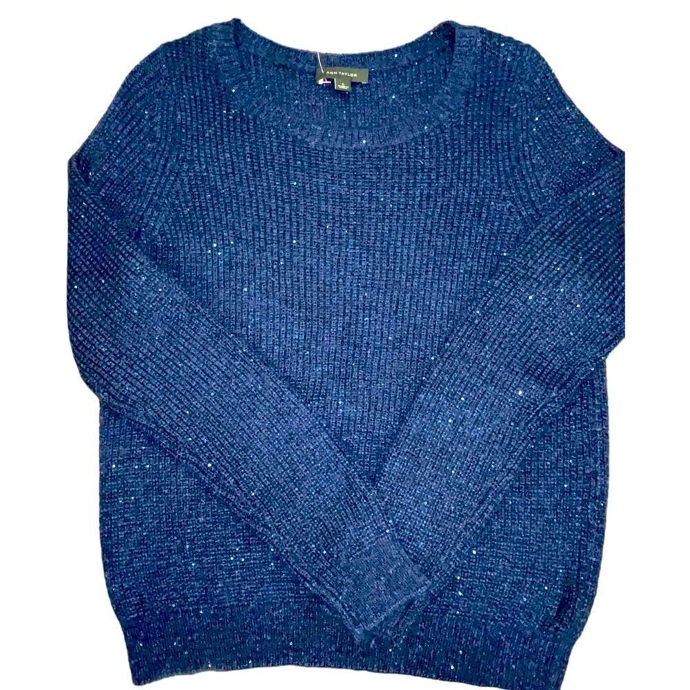 ANN TAYLOR Blue Sequin Pullover Sweater Long Sleeve Size
